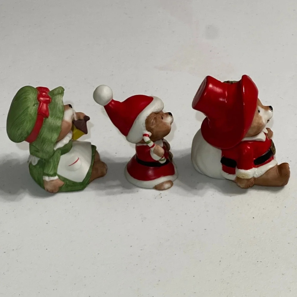 HOMCO 5600 Ceramic Christmas Bear Family Figurine Set of 3 Vintage Holiday Decor